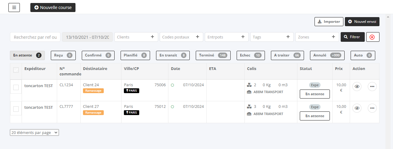 toncarton : vue 1 des expéditions