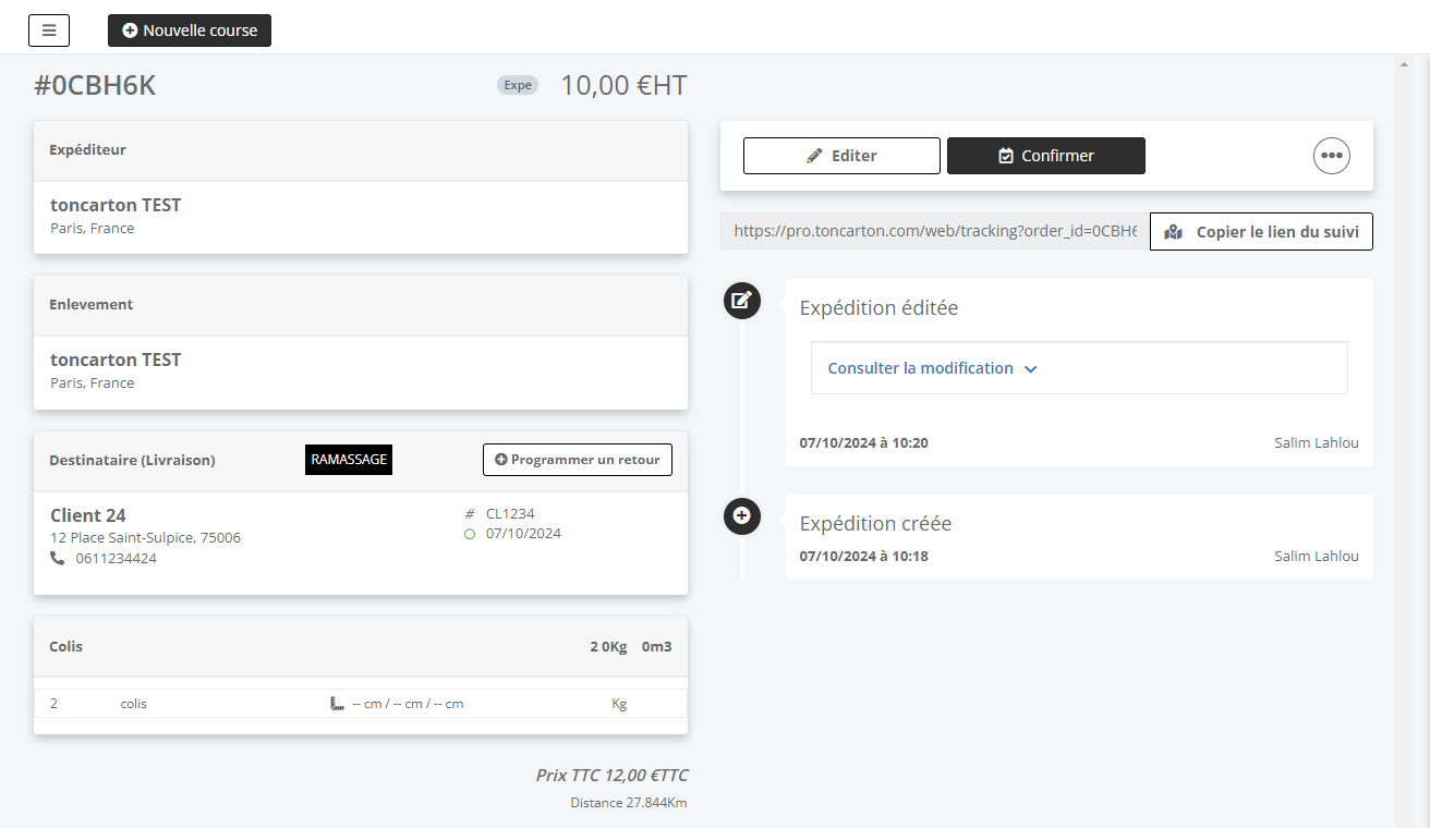 toncarton : vue 2 des expéditions